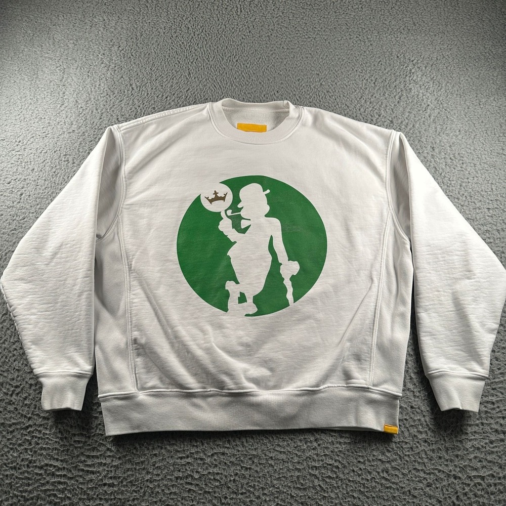 Yellow Label Boston‎ Celtics Sweatshirt Size M White Crewneck Green Graphic Rare - Picture 1 of 12